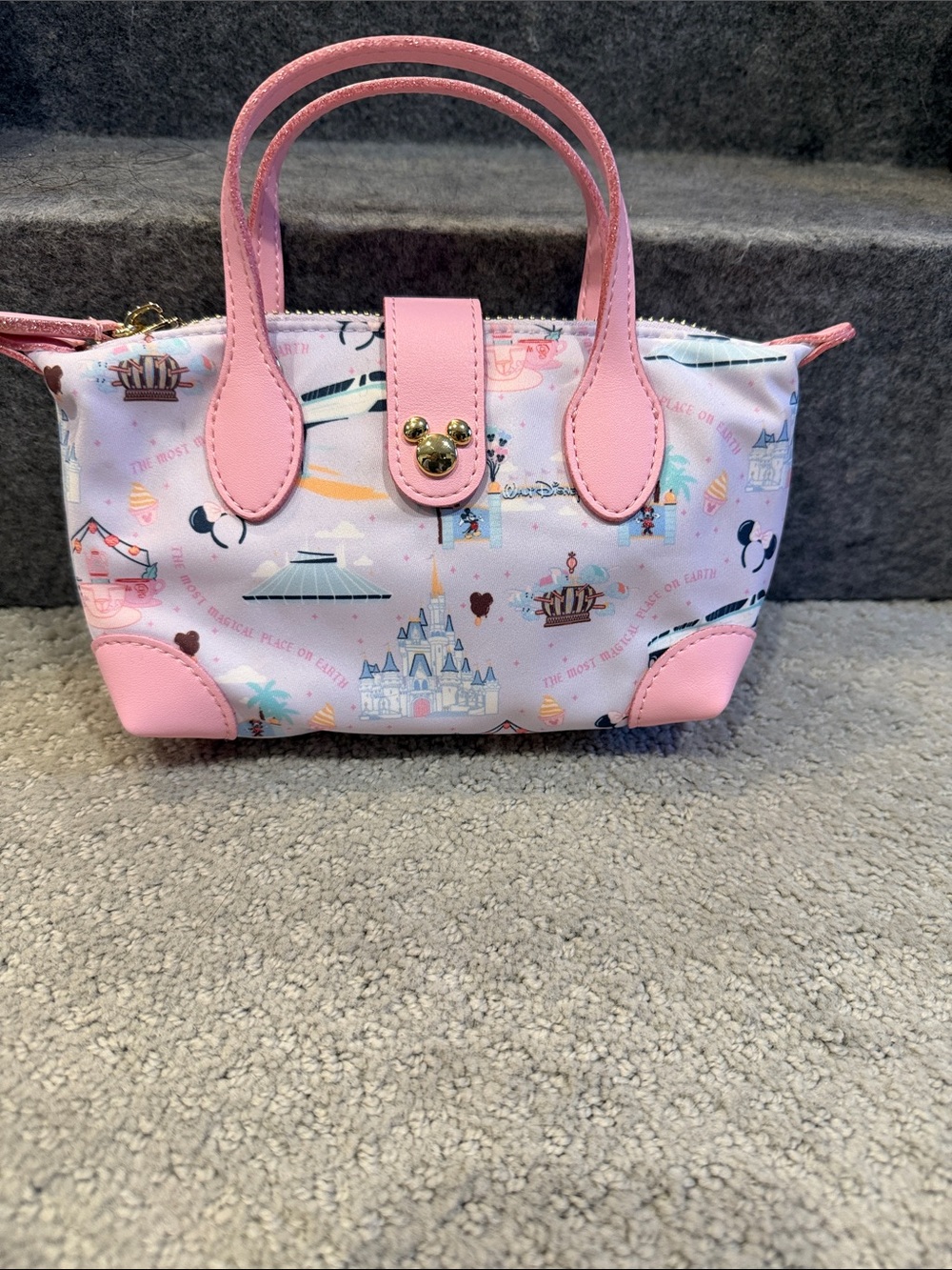 Disney Pink Mini Tote with Theme-Park Print
